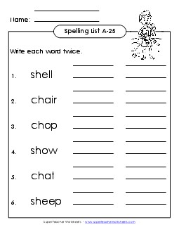 Write Twice (A-25) Spelling A Worksheet