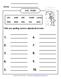 ABC Order: Write (B-6) Spelling B Worksheet