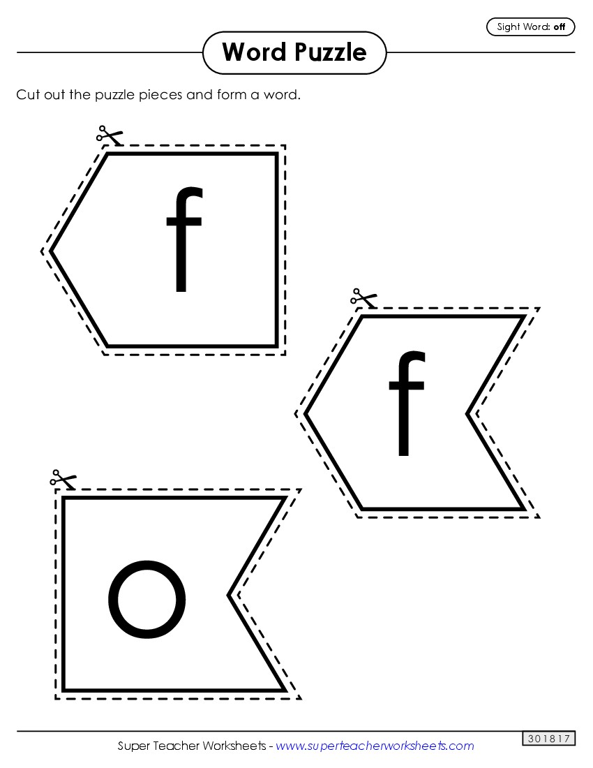 Word Puzzle: Off Sight Words Individual Worksheet