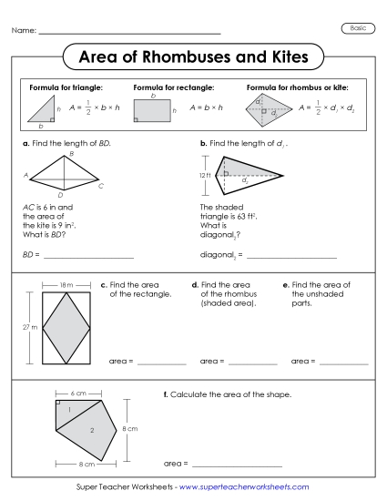 aArea of Rhombuses and Kites Challenges