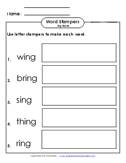 Letter Stampers Activity (-ing Words)  Word Families Worksheet