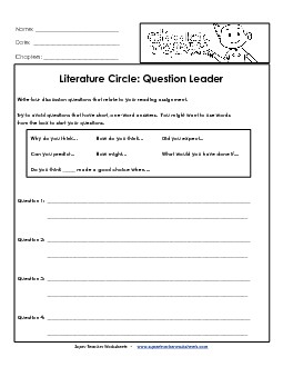 Lit. Circles: Question Leader Book Chocolate Touch Worksheet