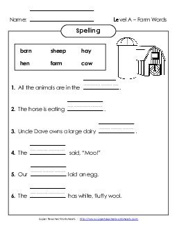 Complete the Sentences (A-Farm Words)  Spelling A Worksheet