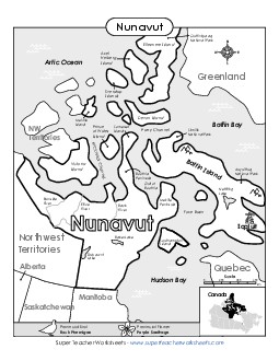 Nunavut Map (Black & White) Canada Worksheet