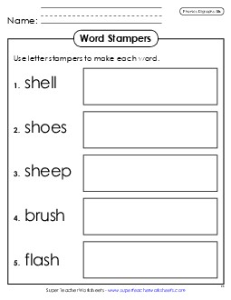 Letter Stampers (SH Words) Phonics Digraphs Worksheet