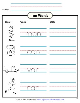 Trace and Write (-an) Word Families Worksheet