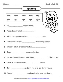 Complete the Sentences (B-8) Spelling B Worksheet