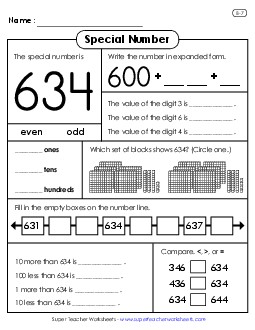 Special Number: 634 Worksheet