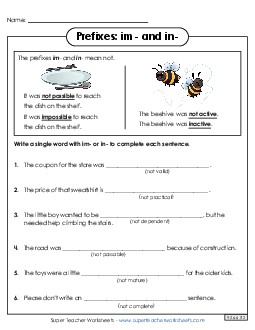 Prefixes Im- and In- Prefixes Suffixes Worksheet