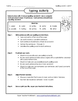 Typing Sentences (C-27)  Spelling C Worksheet