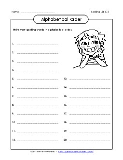 ABC Order: Write List (C-6) Spelling C Worksheet