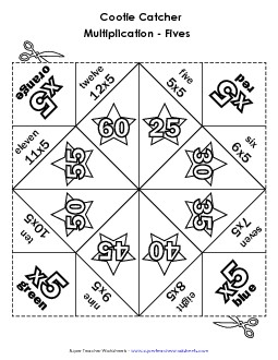 Cootie Catcher Multiply by FIVE Multiplication Worksheet