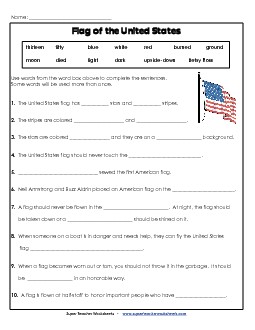 Flag Fill-in-the-Blanks Free Patriotic Symbols Worksheet