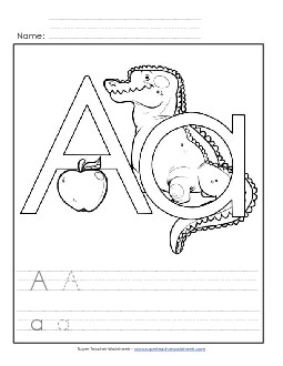 Letter A: Color-and-Write Alphabet Worksheet