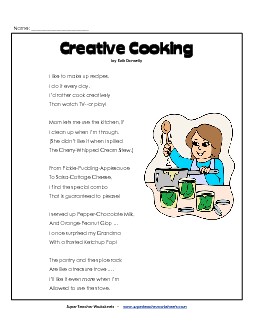 Creative Cooking 3rd Grade Reading Comprehension Worksheet