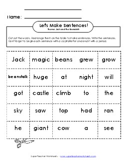 Sentence Cards: Jack and the Beanstalk Sentences Basic Worksheet