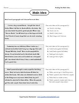 Main Idea Worksheet Reading Worksheet