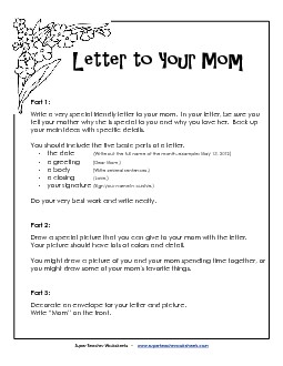 Letter to Mom Mothers Day Worksheet