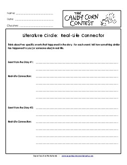 Literature Circles: Real-Life Connector Book Candy Corn Contest Worksheet