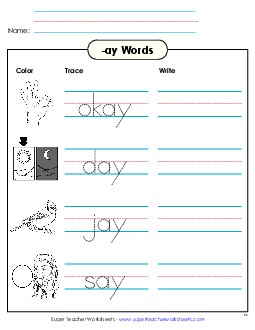 Trace and Write (-ay) Word Families Worksheet