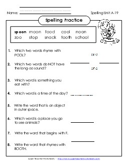 Spelling Practice (A-19)  Spelling A Worksheet