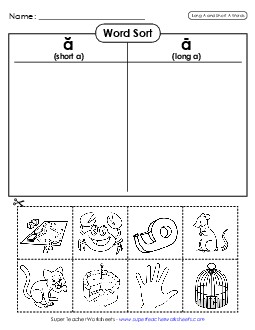 Word Sort (Cut-and-Glue) Phonics Long Short A Worksheet