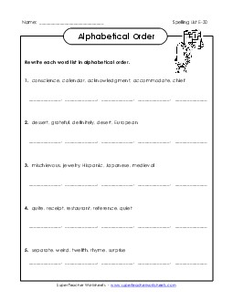 ABC Order Groups (E-30) Spelling E Worksheet