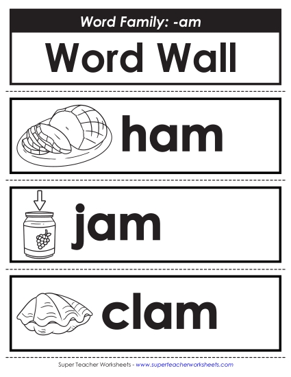 New Word Wall: -am Words Worksheet New Word Wall: -am Words Worksheet