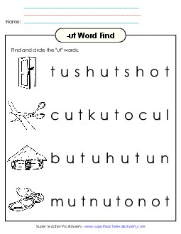 Circle the Words (-ut) Word Families Worksheet