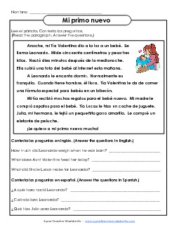 Mi primo nuevo Spanish Worksheet