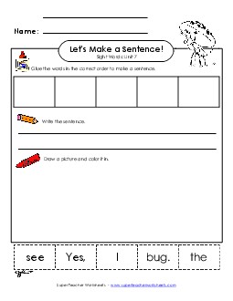 Make a Sentence Cut and Glue (Unit 7) Sight Words Worksheet