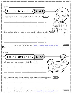 Fix the Sentences C-91 through C-95 Worksheet