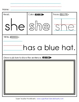 Worksheet 3: She Sight Words Individual Worksheet