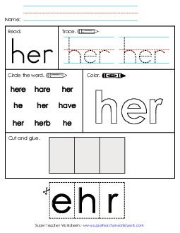 Worksheet 2: Her Sight Words Individual Worksheet