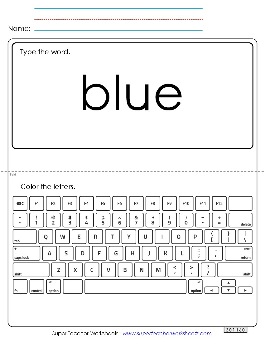 Type the Word: Blue Sight Words Individual Worksheet