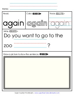 Worksheet 3: Again Free Sight Words Individual Worksheet