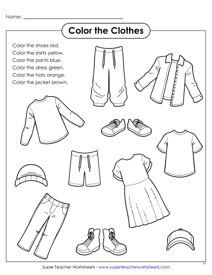 New Color the Clothes Worksheet New Color the Clothes Worksheet