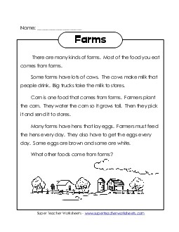 Farms  1st Grade Reading Comprehension Worksheet