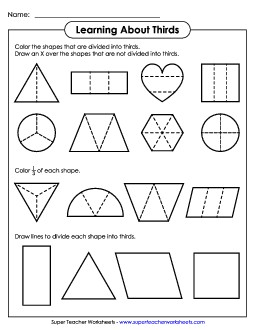 Learning About Thirds Fractions Worksheet