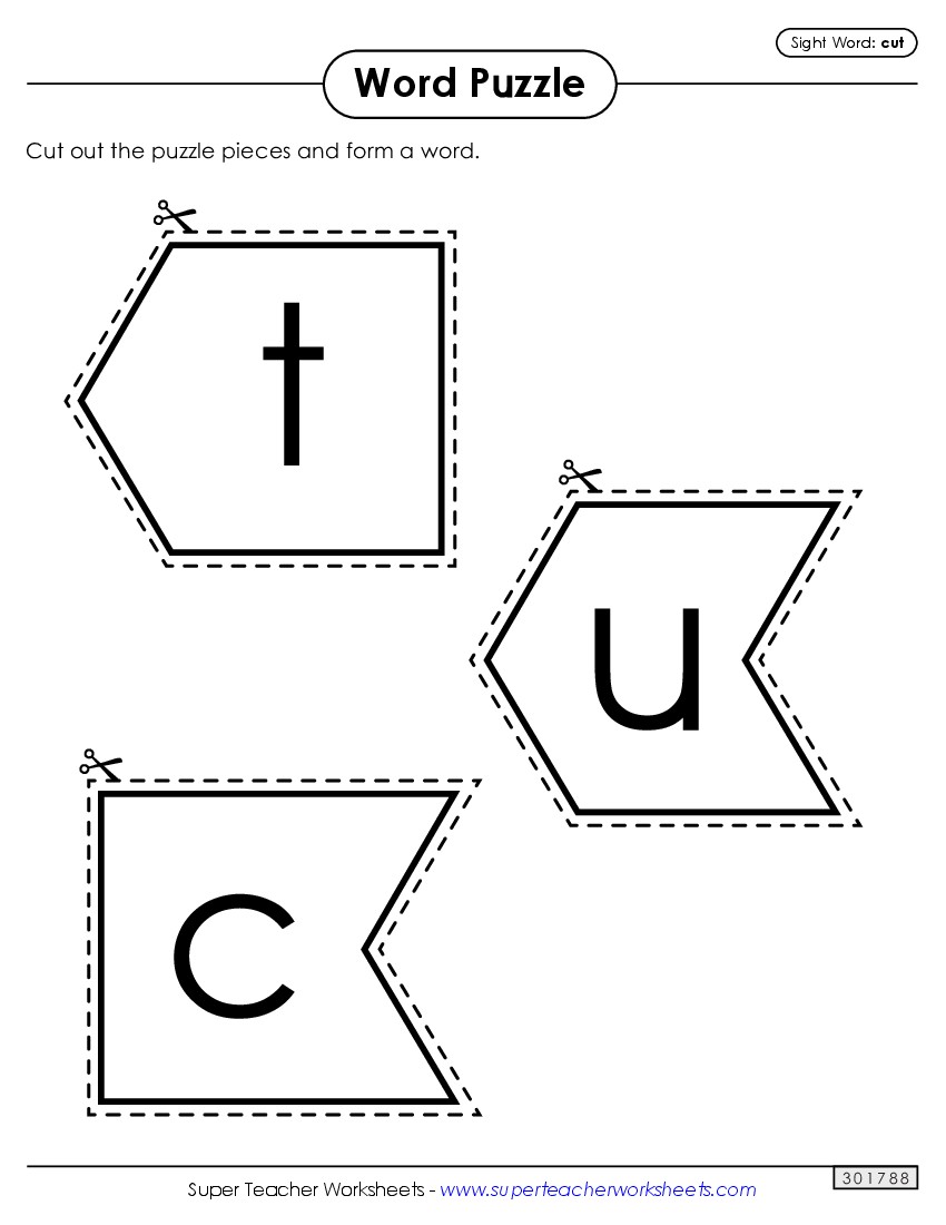 Word Puzzle: Cut Sight Words Individual Worksheet