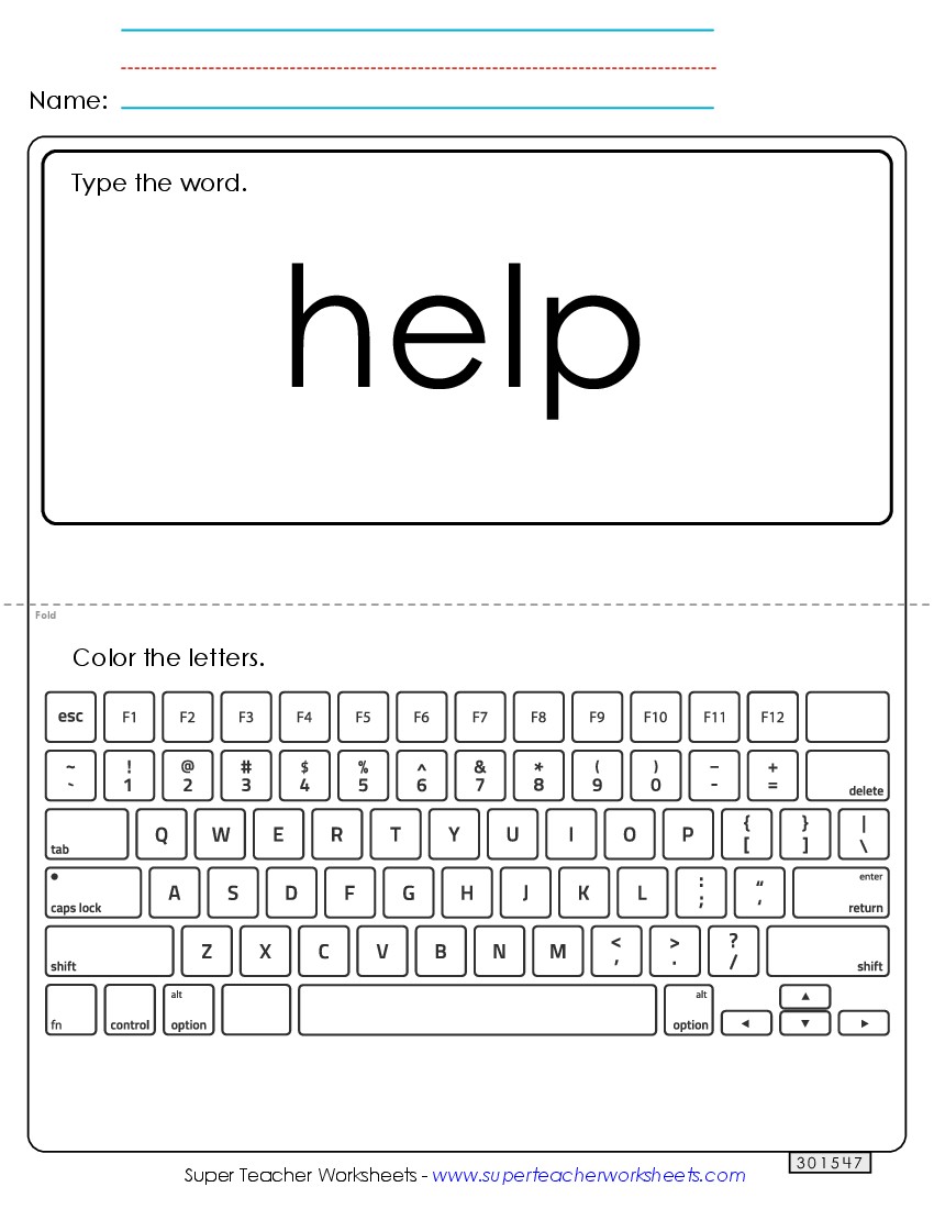 Type the Word: Help Sight Words Individual Worksheet