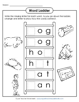 Word Ladder: Log to Man Word Ladders Worksheet