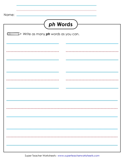 New <i>ph</i> Words Brainstorm Worksheet