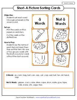 Picture Sorting Cards: (Short A Words) Phonics Long Short A Worksheet