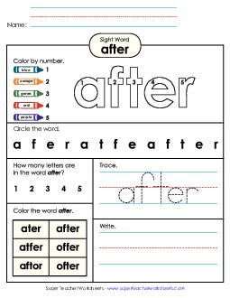 Worksheet 4: After Sight Words Individual Worksheet