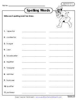 Write Words Twice (F-23)  Spelling F Worksheet