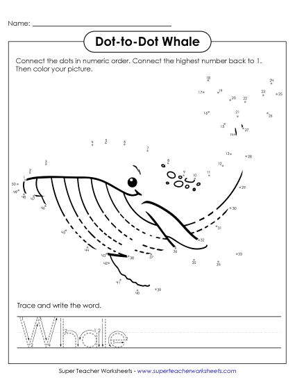 New Count to 50 & Write: Whale Worksheet New Count to 50 & Write: Whale Worksheet
