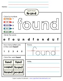 Worksheet 4: Found Sight Words Individual Worksheet