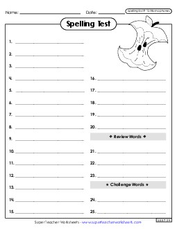 Spelling Test (F-13) Spelling F Worksheet