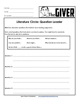 Question Leader Book The Giver Worksheet